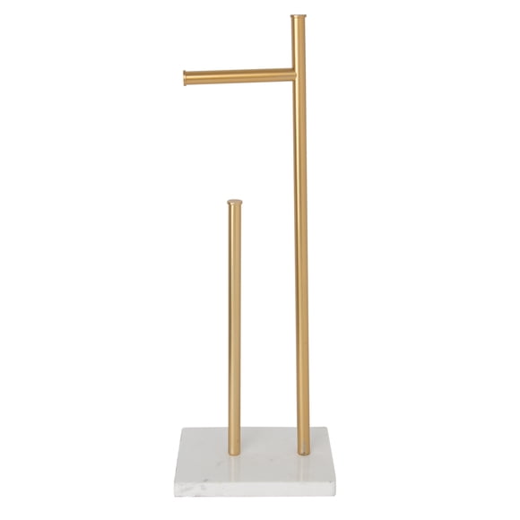 Era Twain Carrara Marble Freestanding Toilet Paper Holder, Warm Gold