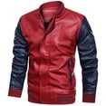 thumbnail image 2 of Pisexur Leather Jacket Men Men's Solid Color Stand Up Collar Light Version Open And Close Zipper Button Leather Jacket Motorcycle Jacket, 2 of 5
