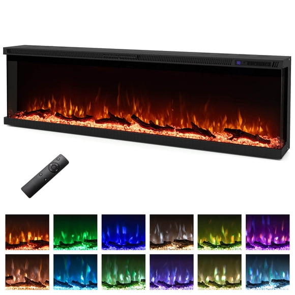 Costway 60" Wide 3-Sided Electric Fireplace Insert 750with 1200W Recessed Wall-Mounted Heater