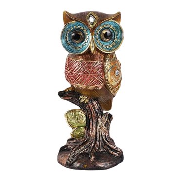 tamizeot Figurines d'Oiseaux Modernes Sculptures de Jardin Appui Terrasse Chambre Statues de Hibou en Résine Yeux Bleu