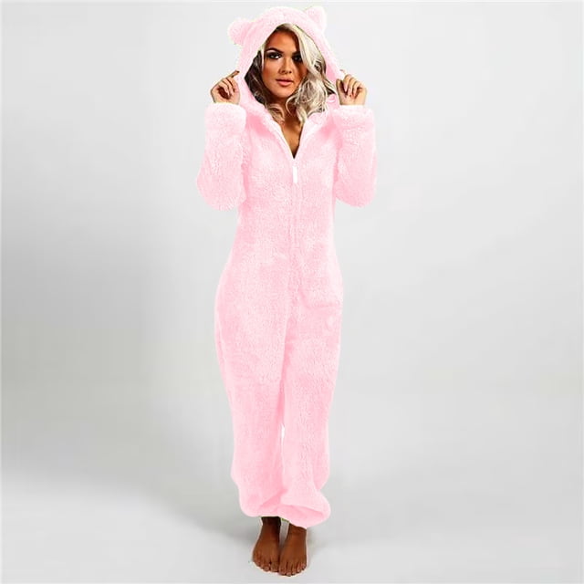 zanvin Pyjama une-Pièce Chaud en Molleton pour Femme, Combinaison à Capuche en Peluche à Manches Longues pour l'Hiver, Rose, TTTG