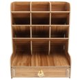 thumbnail image 1 of Wood Desktop Organizer, Desktop Organizer Drawer Stable Structure With Handle For Home For Office Accessory Stationery For Students Black,Cherry Wood Color, 1 of 8