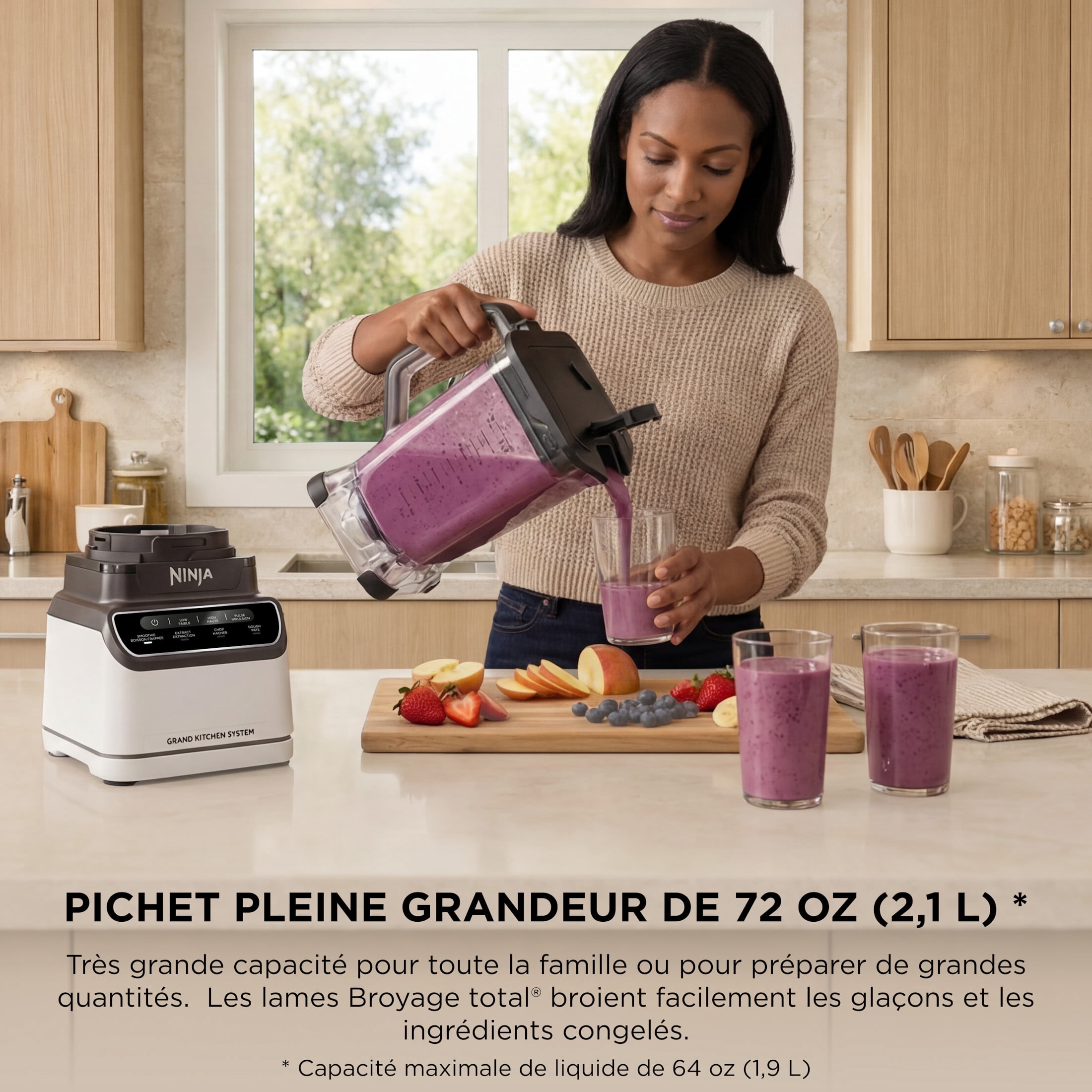 Système de cuisine Ninja Grand Mélangeur, Boisson frappée, Hachage, Pâte, 4 programmes préréglés, 3 vitesses, 1200 W, 72 oz (2,1 L), KS500C blanc