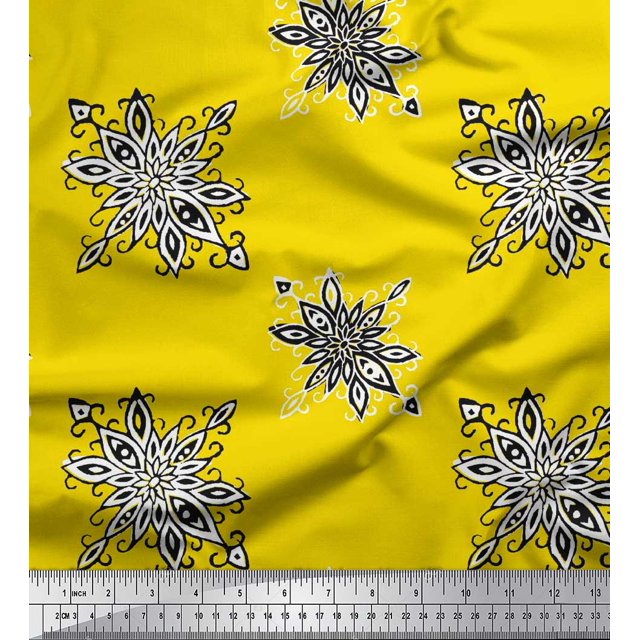 Soimoi Polyester Crepe Fabric Floral Block Fabric Prints by Yard 52 Inch Wide