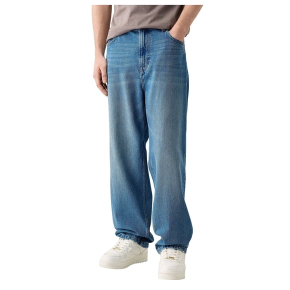 Ketyyh-chn99 Mens Baggy Jeans Y2K Wide Leg Streetwear Jeans Male Winter Autumn Solid Color Long Trousers Tether Pants Sports Street Casual Trousers Size for M,Dark Blue