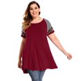 thumbnail image 1 of LARACE Hauts Décontractés pour Femmes Grande Taille Col Ras du Cou Manches Courtes Chemisier Tunique Hauts Bourgogne 3X, 1 of 5