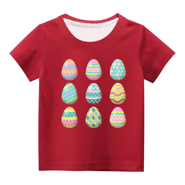 Penkiiy T-Shirts de Pâques pour Enfants Tout-Petits Garçons Filles Mode Pâques Mignon Oeufs de Pâques Imprimé Col Rond Imprimé Manche Courte Haut 9 Ans Rouge