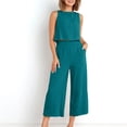 thumbnail image 4 of RKSTN Two Piece Set for Woman Round Neck Solid Color Sleeveless Blouse and Loose Pockets Pants Summer Outfits, 4 of 7