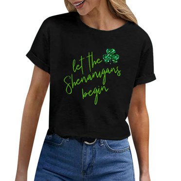 Hot Sale!! T-Shirt de la Saint-Patrick pour Femmes Vert Trèfle Manches Courtes Tee Graphique Trèfle T-Shirt Drôle Lettre Chanceuse Hauts Bénités Chandail en Molleton Femmes Mignon Tendance T-Shirt Décontracté Manches Courtes Pull