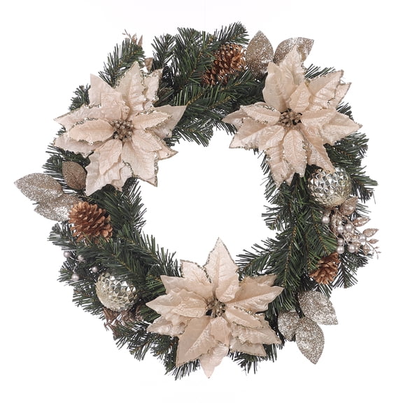 HOLIDAY TIME PL 20 IN GOLD POINSETTIA Wreath Home Decor