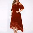 thumbnail image 2 of CHUANK Summer Plus Size Maxi Dresses For Wedding Guest Lace Stitching Dress Cold Shoulder Long Dresses Short Sleeve, 2 of 6