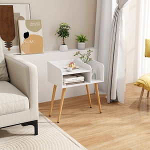 Giantex 2-Tier Table de chevet avec étagères ouvertes, Table de lit moderne à mi-chemin, Table latérale à l'extrémité, Blanc