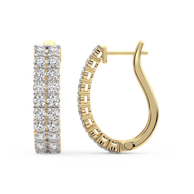 Boucle d'Oreille Créole en Diamant de Laboratoire / Boucles d'Oreilles Créoles Gracie à Double Rang en Forme Ronde Certifiées IGI de 6 Carats / Or Jaune 14K / Monture à Griffes Qualité FG-VS1-VS2 / Friendly Diamonds