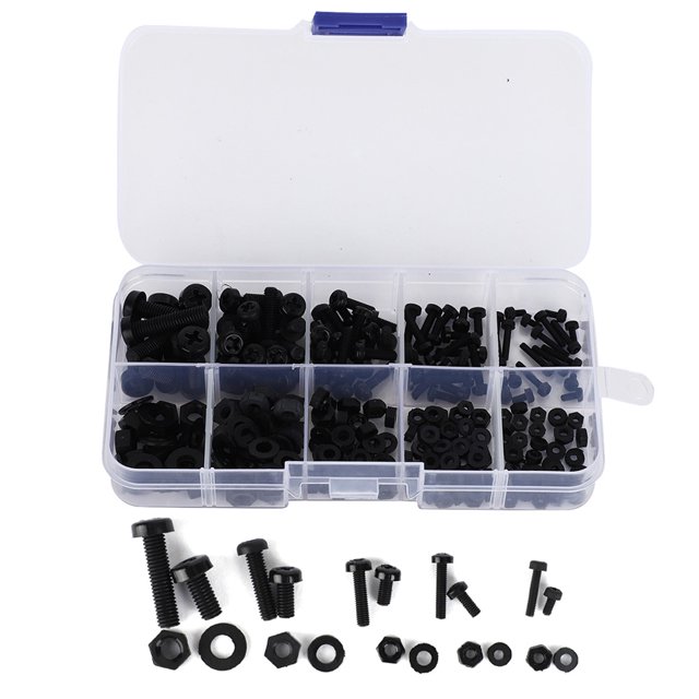 Kit de Vis Multifonction Nylon, Vis Nylon, pour Mécanicien Industriel Noir