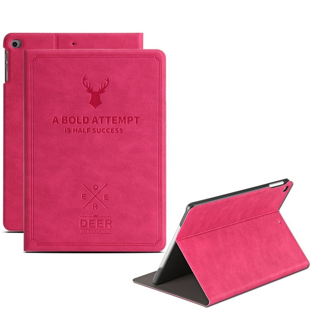 iPad 9.7 Inch 5th 6th Gen Air 1st 2nd [iPad 5 6 Air 1 2] Gen A1893 A1822 A1566 MH2V2LL/A MRM52LL/A MP242LL/A Smart Auto Sleep Wake Function with Adjustable Viewing Angle Stand Flip Cover - Rose Red