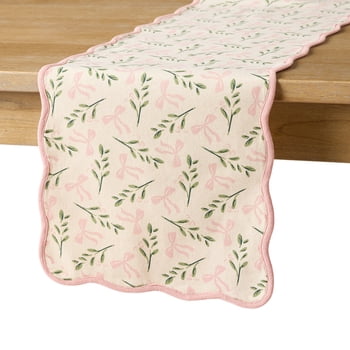 Holiday Time Maison De Noel Collection Chemin de table Scalloped Berry Sprigs imprimé, Rose/Multicolore, 33 cm x 183 cm