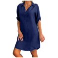 thumbnail image 2 of AMERTEER Robe Décontractée pour Femmes Femmes Grande Taille Unie Coton Lin Col Rabattu Robe Chemise Ample Vêtements pour Femmes G Bleu, 2 of 2