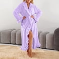 thumbnail image 2 of Moxiu Womens Long Sleeve Fuzzy Robe - Cute Ruffle Ultra Soft Plush Ankle-Length Warm Fleece Bathrobe with Pockets Purple,L, 2 of 7