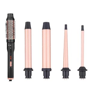 Céramique Multifonctionnel 5 Dans 1 Ensemble de fer à friser, soins capillaires & Température constante, y compris la brosse de curling et les baguettes en céramique interchangeables pour