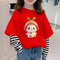 thumbnail image 1 of RXIRUCGD Filles Nouveau Haut à Manches Longues T-Shirt de Base pour Enfants Filles Faux Deux Pièces Haut ( Rouge, Taille : 7 Ans ), 1 of 3