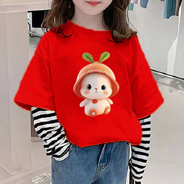RXIRUCGD Filles Nouveau Haut à Manches Longues T-Shirt de Base pour Enfants Filles Faux Deux Pièces Haut ( Rouge, Taille : 7 Ans )