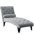 thumbnail image 1 of Natural Greige Tufted Chaise Lounge with Small Bolster Pillow in Gray, 1 of 2