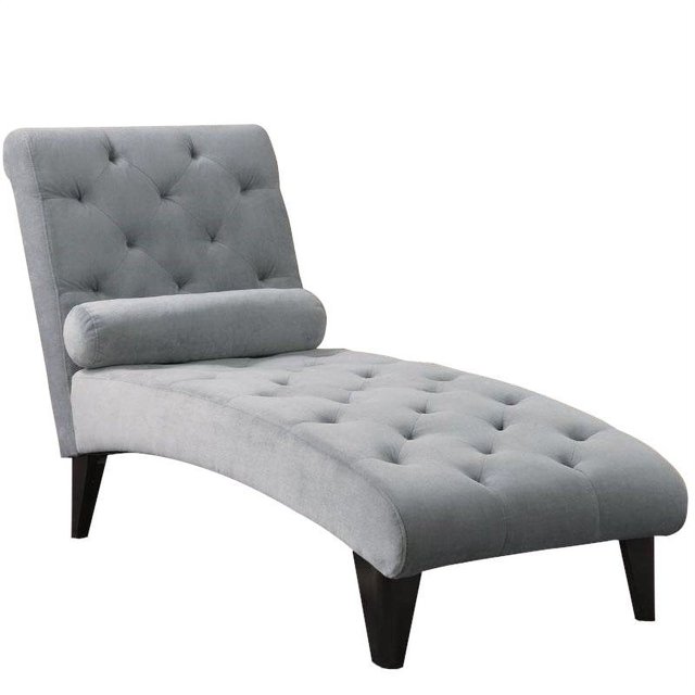 Natural Greige Tufted Chaise Lounge with Small Bolster Pillow in Gray