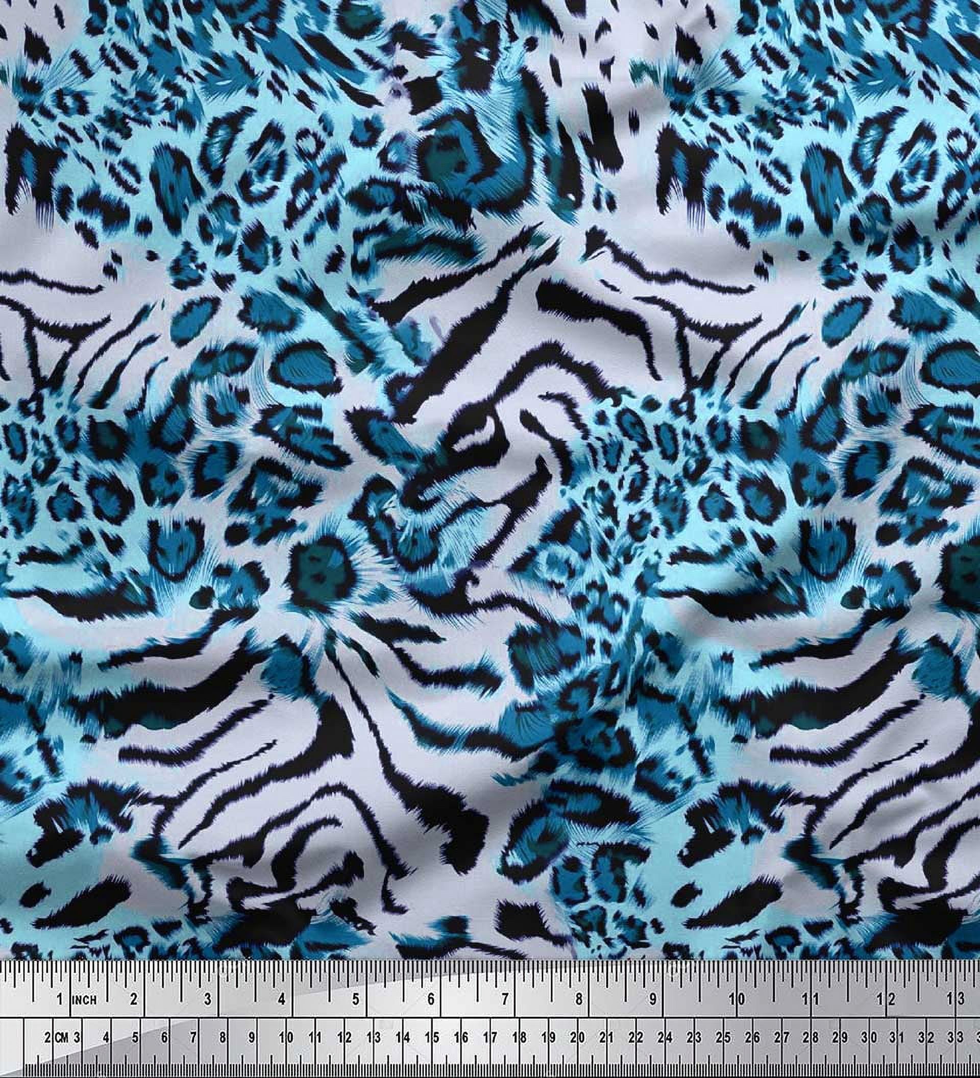 Soimoi Blue Poly Georgette Fabric Leopard & Wild Animal Skin Print Fabric by The Yard 52 Inch Wide
