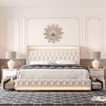 thumbnail image 1 of Homfa King Size LED Bed Frame with 4 Storage Drawers, Modern Wingback Crystal Button Tufted Upholstered Platform Bed Frame with Outlets and USB Ports & Display Platform, Beige, 1 of 8