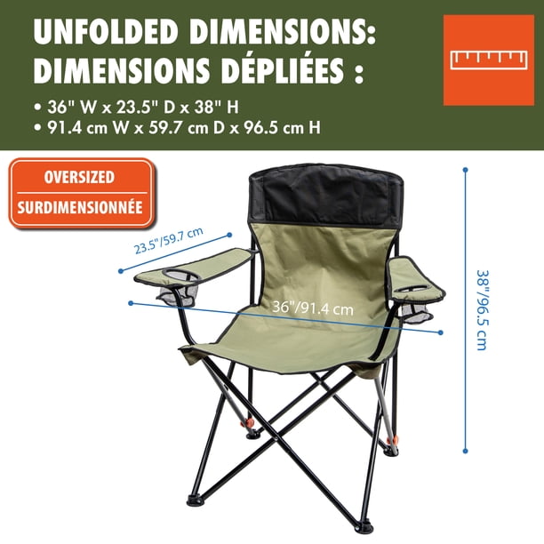 Ozark Trail 2 Position Oversize Arm Chair, Weight Capacity 300lbs