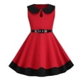 thumbnail image 2 of TopLLC Robe Sans Manches Col Rond Filles Été Rétro Taille Rayée Couleur Unie Manches Volantes Robe Col Rond Girl Dress, 2 of 5