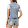 thumbnail image 3 of INSPIRE CHIC Women's Washed Chest Flap Pockets Single Breasted Denim Vest Jacket, 3 of 6
