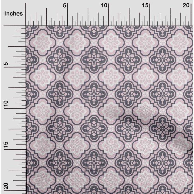 oneOone Silk Tabby Light Pink Fabric Floral & Tiles Moroccan Craft Projects Decor Fabric Printed By The Meter 42 Inch Wide