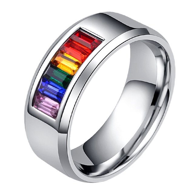 1Pc Titanium Steel Ring Stylish Gay Pride Ring Colorful Inlaid Rhinestone Ring