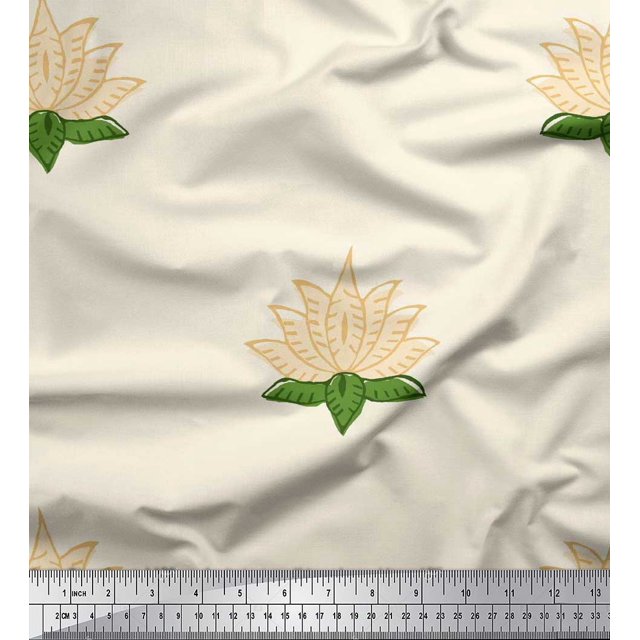 Soimoi Velvet Fabric Leaves & Lotus Block Decor Fabric Printed Yard 58 Inch Wide