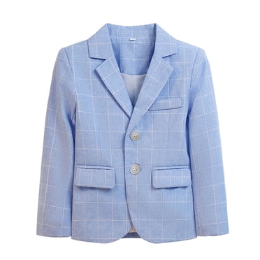 Floleo Boys' Blazer Jacket Casual Slim Fit Single Breasted Kids Solid Color Long Sleeve Pocket Jacket for Boy Formal Sport Suit Coat for Party Wedding(Blue#4,5-6 Years)