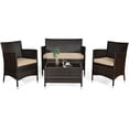 thumbnail image 1 of Patiojoy 4-Piece Patio Rattan Wicker Furniture Set Sofa Chair Table Set w/ Mix Brown Cushions, 1 of 8