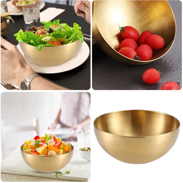 Produit de Vaisselle - Bol Rond Coréen en Acier Inoxydable pour le Service et les Plats Froids, Fini Or Sablé, Bol Élégant Style Vent