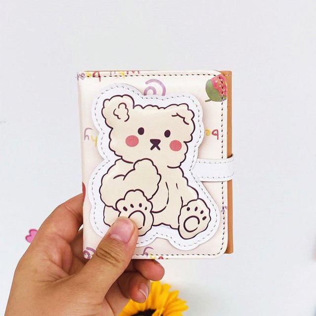KUIZAP Little Bear Wallet Cartoon Women's Short Wallet Button 30% PU Card Bag(style A)