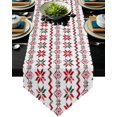 thumbnail image 1 of Kitchen Table Runner, Christmas Theme Snowflake Red Green Geometric Pattern Non-Slip Cotton Linen Dresser Scarves for Family Dinner Holiday Birthday Party Home Décor 13"x72", 1 of 8