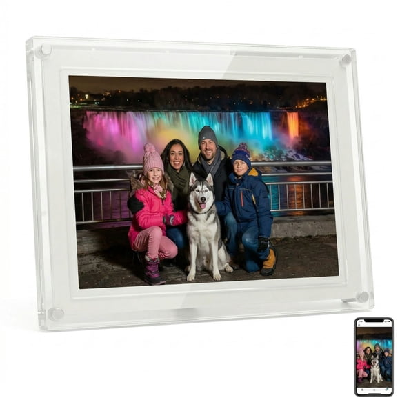 TUTT 10.1" Digital Photo Frame | Acrylic Clear Slim WiFi | IPS Touchscreen | 32GB Built-In Storage | Frameo App