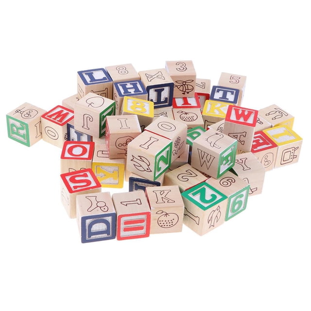 Blocs ABC en Bois Jeux de Construction / 50 Pcs / Cubes Blocs de Chiffres