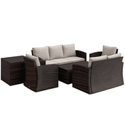 Outsunny 6PCS Patio Furniture Set Rattan Wicker Patio Sofa Set, Cream White
