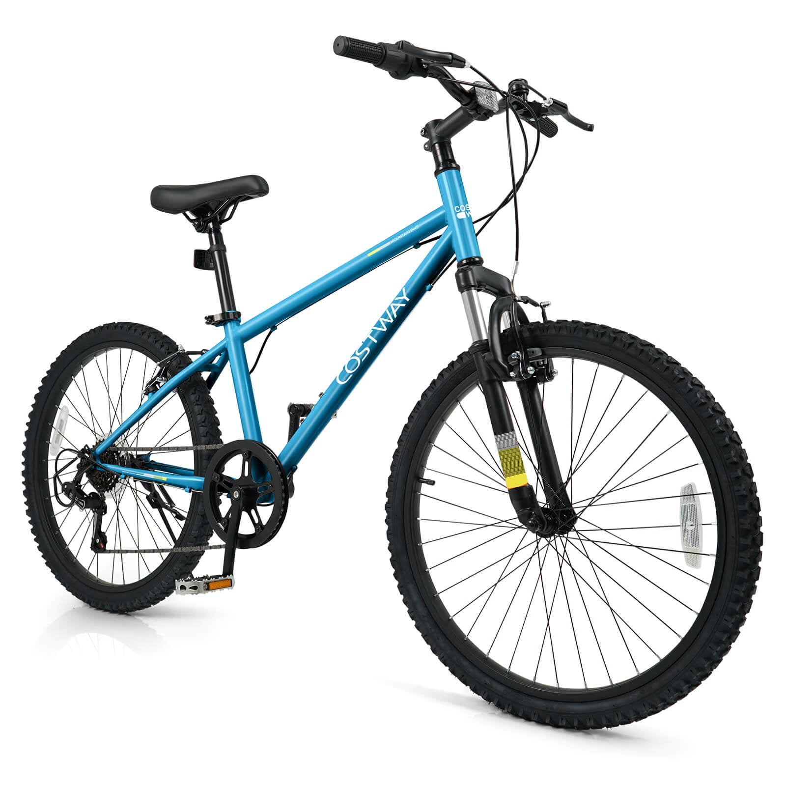 Costway 24 Inch Kids Mountain Bike for Boys Girls Aged 8+ Years Old with Suspension Fork Blue