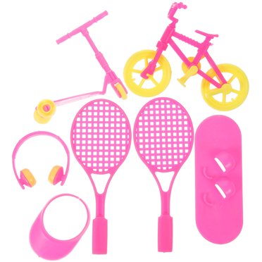 1 Set of Doll Accessories Doll Suitcase Headphone Tennis Racket Hat Doll Skateboard Scooter Bike Pretend Play Toy Set Random Color