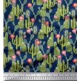 thumbnail image 1 of Soimoi Blue Rayon Crepe Fabric Flower & Cactus Tree Print Sewing Fabric BTY 46 Inch Wide, 1 of 3