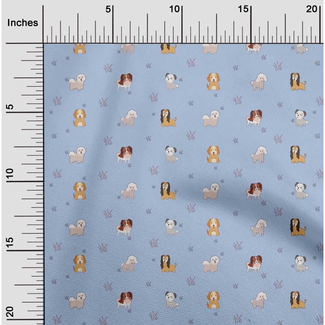 oneOone Silk Tabby Fabric Grass & Puppies Dog Print Sewing Fabric BTY 42 Inch Wide