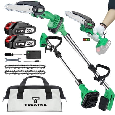 Tegatok Tronçonneuse Sans Fil 6 Pouces Mini Tronçonneuse 2-en-1 Tige d'Extension pour Taille d'Arbre