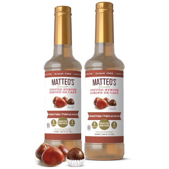 Matteo's Sirop Aromatisant pour Café Sans Sucre, Praliné aux Châtaignes, Délicieux Sirop pour Café, 0 Calories, 0 Sucre, Compatible Céto (750 ml, Bouteille Unique)
