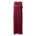 thumbnail image 4 of JIRNDf Robes Maxi d'Été pour Femmes Tendance Couleur Unie Col Rond Poches Longues Robes d'Été Quotidiennes pour Femmes Robe Boho Vin, 4 of 7